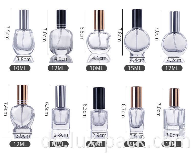 Customized Color 4ml 5ml 6ml 7ml leeres Glas Parfums Sprühlotionflasche